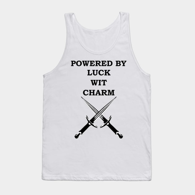 POWERED BY LUCK WIT CHARM ROGUE 5E Meme RPG Class Tank Top by rayrayray90